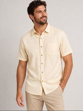 NWOT Van Heusen Short Sleeve Yellow Button-Down Shirt & Tie Set, XL, Neck 17